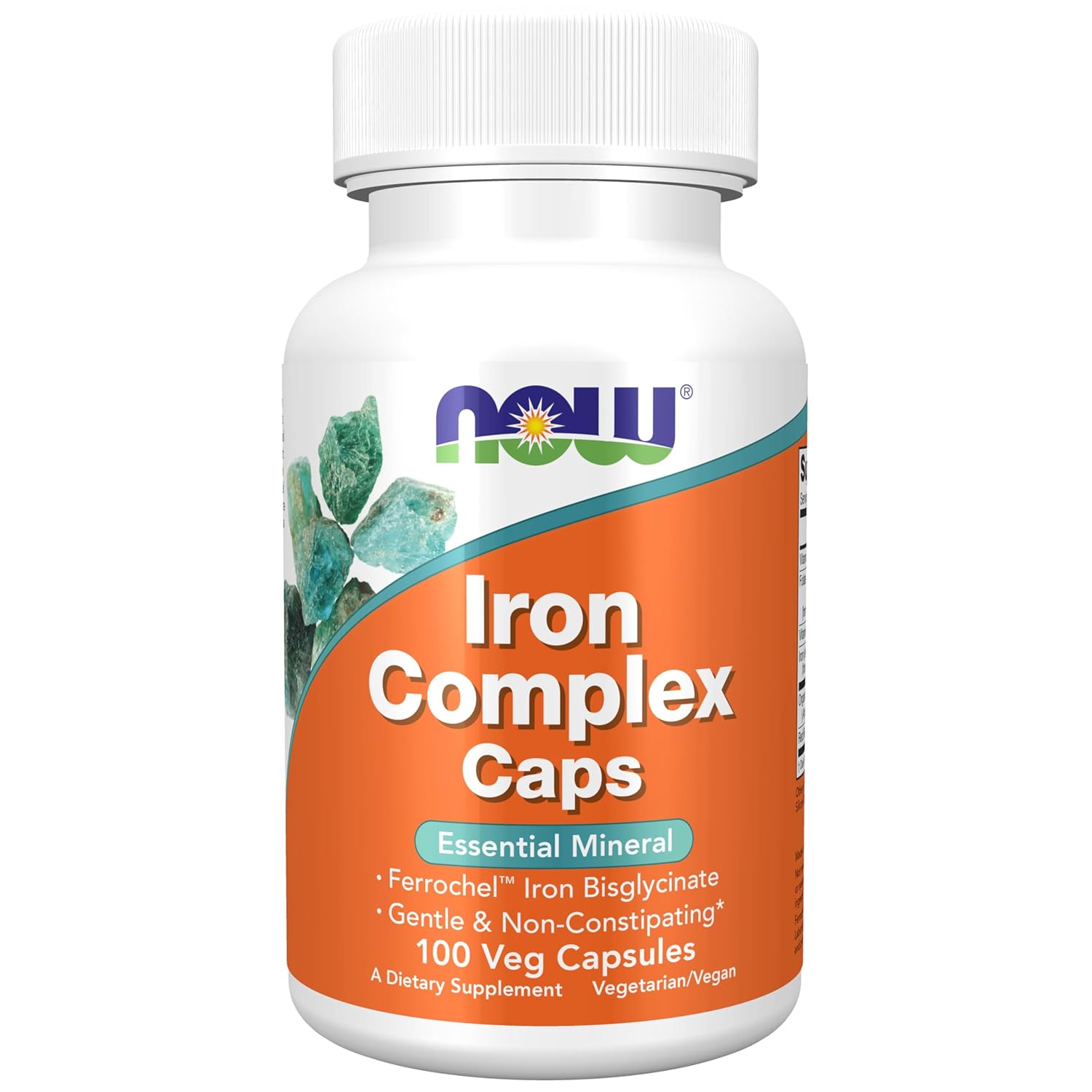 NOW Foods Supplements Iron Complex Caps Non-Constipating Essential Mineral 100 Veg Capsules