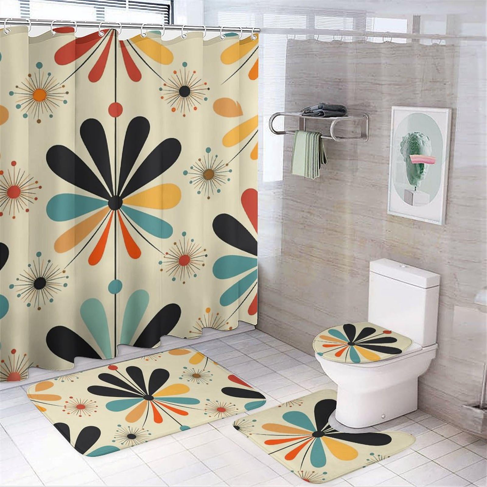 Tapis en polaire corail et set rétro moderne pour salle de bain