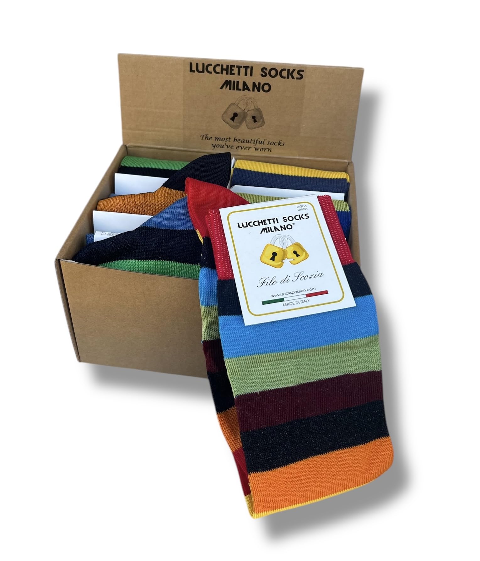 Lucchetti Socks Milano 6 Pares Calcetines Hombre Verano Hilo Escocia Hasta la Rodilla no Bajan Calcetines Algodon Hombre 100% Made in Italy Calcetines Altos Hombres Elásticos