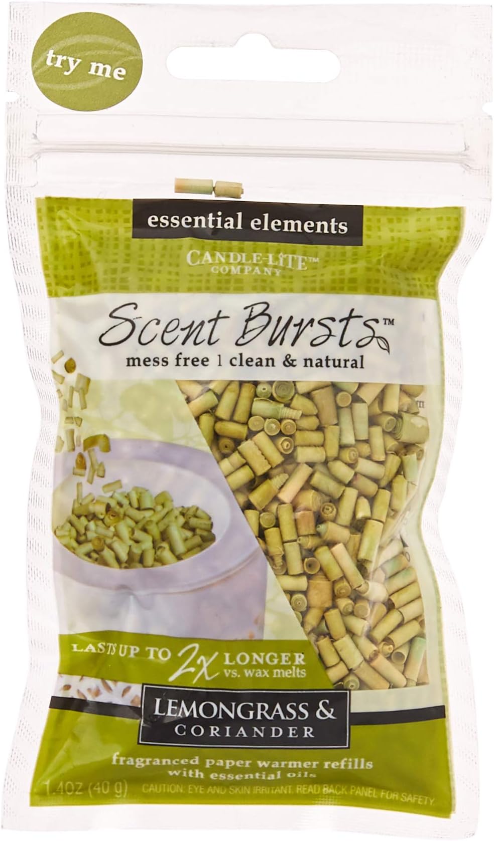 Essential Elements by Candle-Lite Company 4217093 Flameless Fragrance Lemongrass and Coriander Scent Bursts (4 Pack), Green