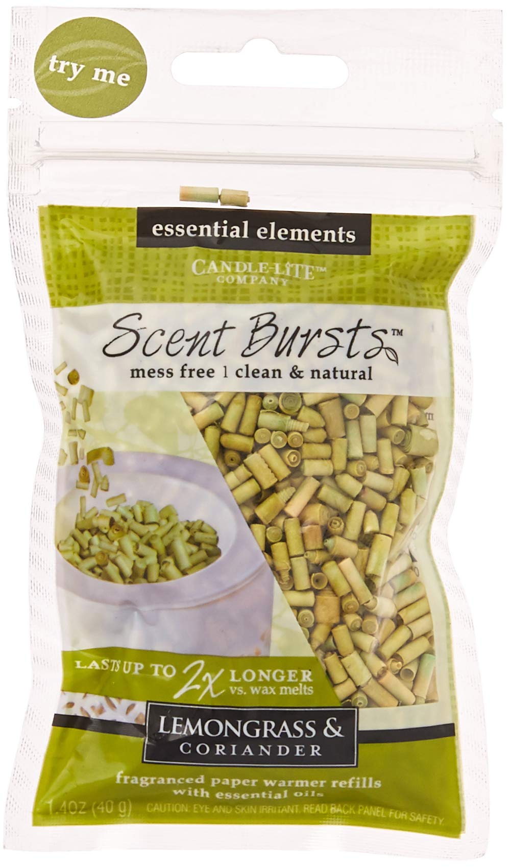 Essential Elements by Candle-Lite Company 4217093 Flameless Fragrance Lemongress & Coriander Scent Bursts, 1, Green