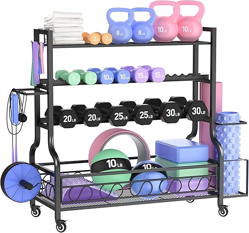 Miniatura 10 de PARTPHONER Estante ajustable para mancuernas, estante de pesas para almacenamiento de gimnasio en casa, almacenamiento de gimnasio en casa para