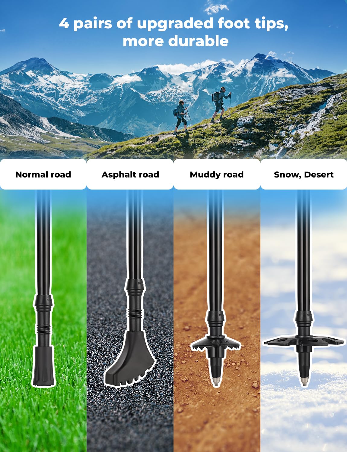 Glymnis Kijki trekkingowe kijki trekkingowe 7075 aluminiowe kijki trekkingowe regulowane 110-130 cm i zamknięcie zaciskowe z 4 parami gumowych zderzaków do trekkingu i wędrówek