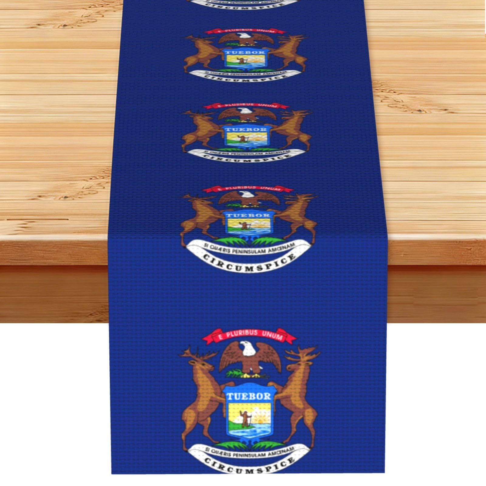 Michigan State Flag Printed Table Runner 13 x 72, Wrinkle Resistant Decor for Dining Table Coffee Table Fireplace