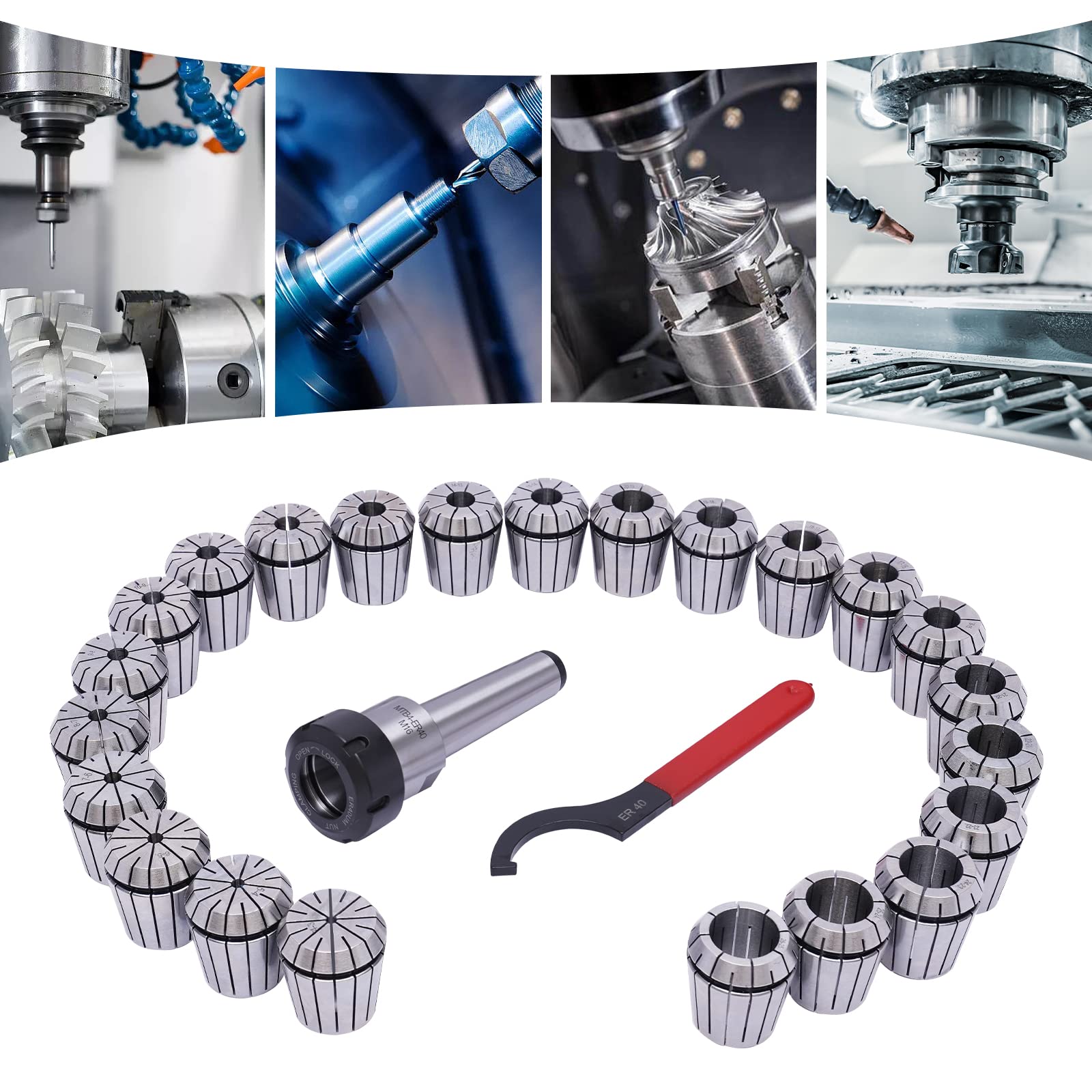 4-26mm Spannzangen Set, 23-tlg ER40 MK4/MT4 M16 Spannzangenfutter Futter Spannzange Chuck Satz mit Schraubenschlüssel und Griffkörper Für Fräsen Drehmaschine CNC Graviermaschinen