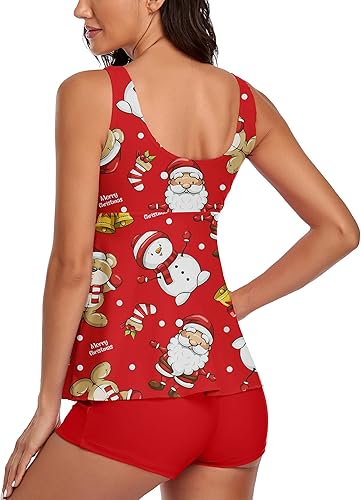Vista 3 de UNIQWETO Tankini con control de abdomen y pantalones cortos, trajes de baño de 2 piezas para mujer