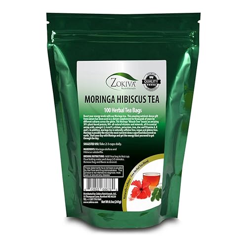 Miniatura 1 de Zokiva Nutritionals - Té Moringa Hibiscus 100 Bolsas con Moringa Orgánica Premium  Nutritivo, Sabroso y Naturalmente Libre de Cafeína  En Bolsa con