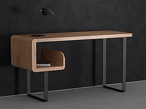 INMARWAR Acacia Wood & Carbon Steel Office Table for Office Work | Work from Home Table | Study Table for Adults | Workstation with Shelf Storage, Natural and Black Powder-Coated Metal Finish