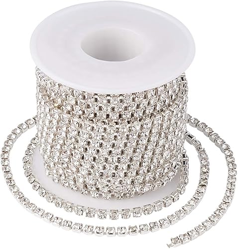 Miniatura 8 de Mega Pet Cadenas de latón con diamantes de imitación de 10 yardas de 0.157 in, cadena de copa de garra de cristal transparente para coser flecos,