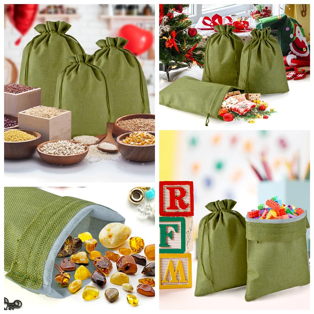 20 Vert Sac Toile de Jute, 30*40cm Sac de Lin de Cordon, Sachet Tissu Avec Cordon Réutilisable , Sac Cadeau de Mariage, Pochette Bijoux, Fête, Calendrier de Noël, Pochette Bijoux