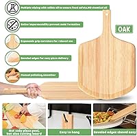 Vista 4 de Juego de 5 piedras grandes para pizza, piedra de pizza resistente de 16 pulgadas para horno y parrilla con asador, cáscara de pizza (roble)