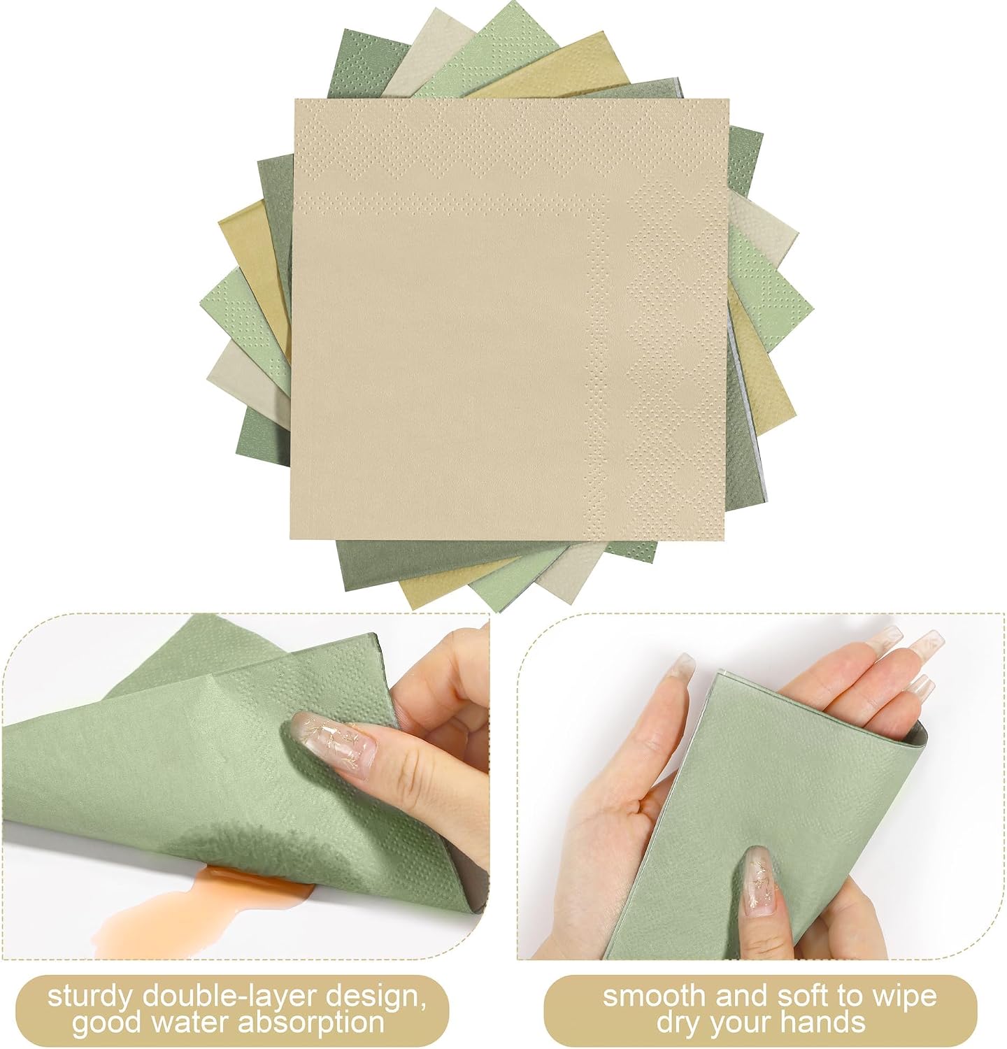 Kochorie 150 Pieces Sage Green Paper Napkins Cocktail Napkin Beverage Luncheon Napkins 2 Ply for Party Favors, 6 Colors image 3