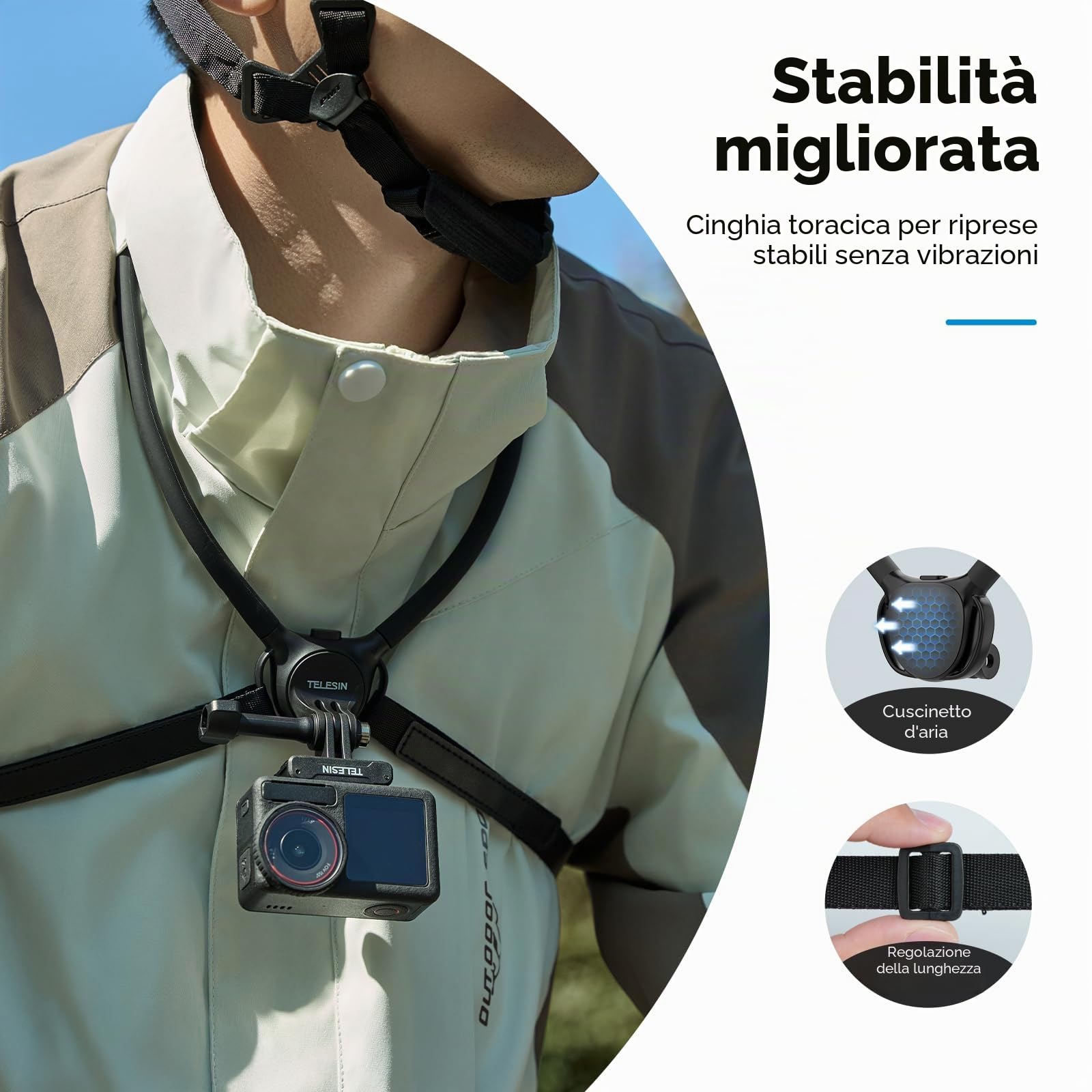 TELESIN SE 2.0 Supporto da Collo per GoPro Hero 13 12 11, DJI Osmo 360 Action 6/5/4 Pocket, Insta360 X5 Ace Pro, con Rotazione e Fascia Toracica, Supporto POV a Mani Libere per Sport Viaggi Bici
