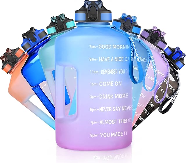 SLUXKE 3.78L/2.2L Water Bottle Motivational Sports Water Bottle with Time Marker, BPA Free, Leakproof, Resuable Large Fitness Water Jug for Gym, Training, Hiking, Travel, Office,School