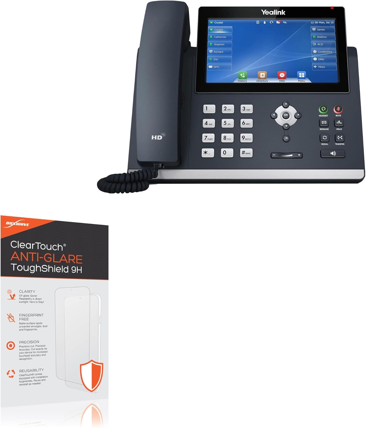 BoxWave Screen Protector Compatible with Yealink SIP-T48U - ClearTouch Anti-Glare ToughShield 9H (2-Pack), Anti-Glare 9H Tough Flexible Film Screen Protector