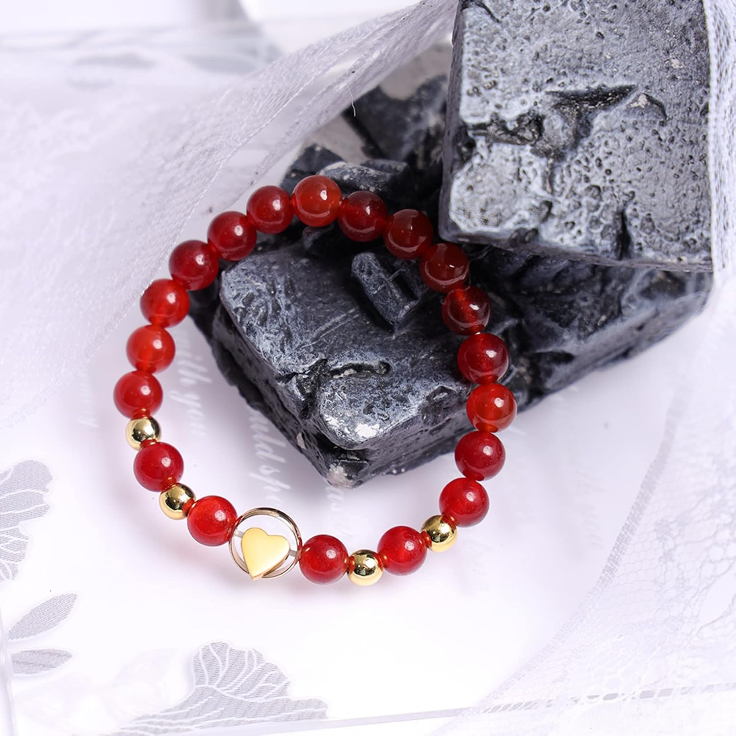 Bracciale 7 Chakra In Pietre Naturali A Due Giri – Con Catena E Ciondolo Cuore – Regolabile – Donna E Ragazza - 2