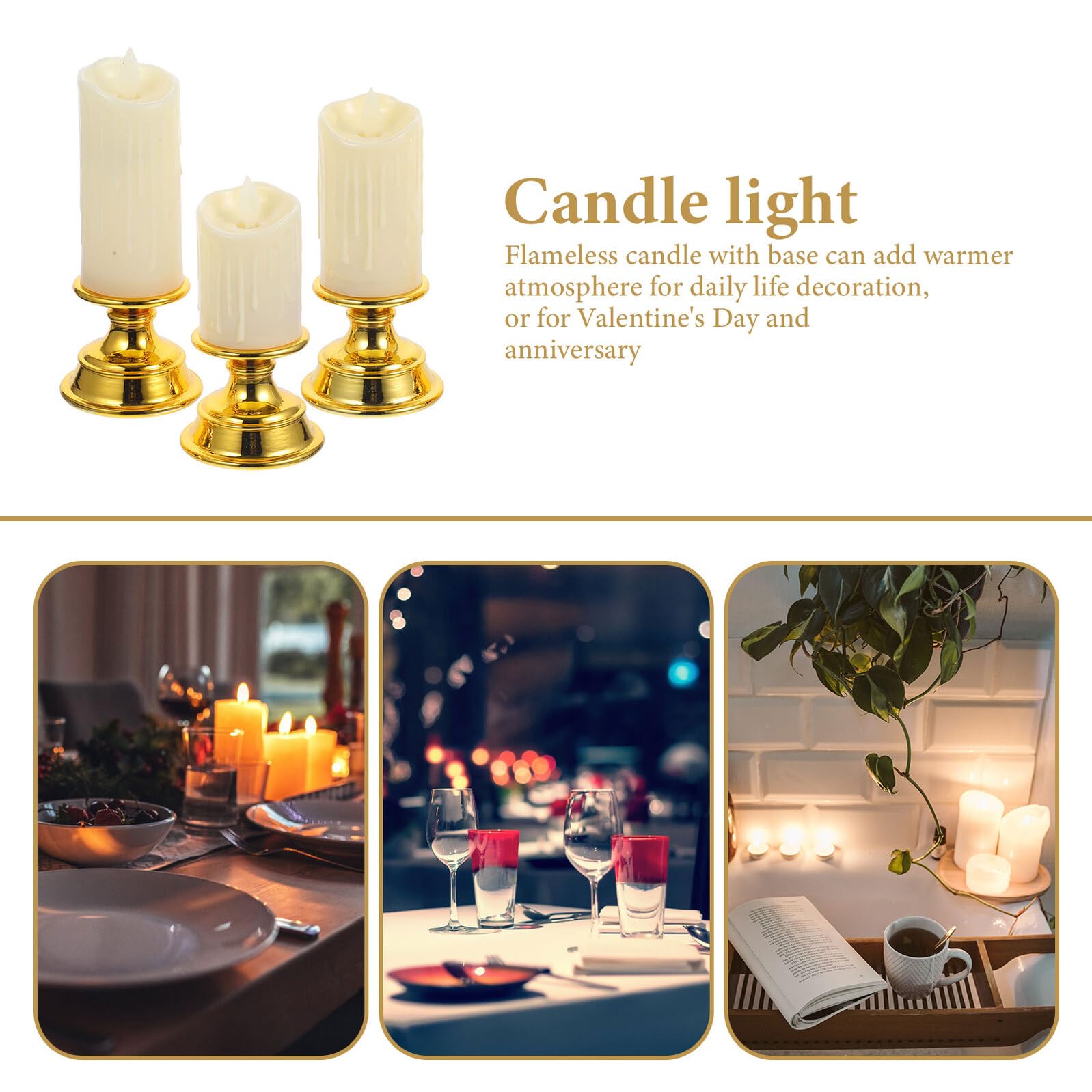 12 Pezzi Set 3 Candele a Batteria senza Fiamma Tremolanti, Luci di Candela Coniche a Batteria per Finestre, Decorazioni Casa per San e Anniversari, Effetto Realistico senza Cera e