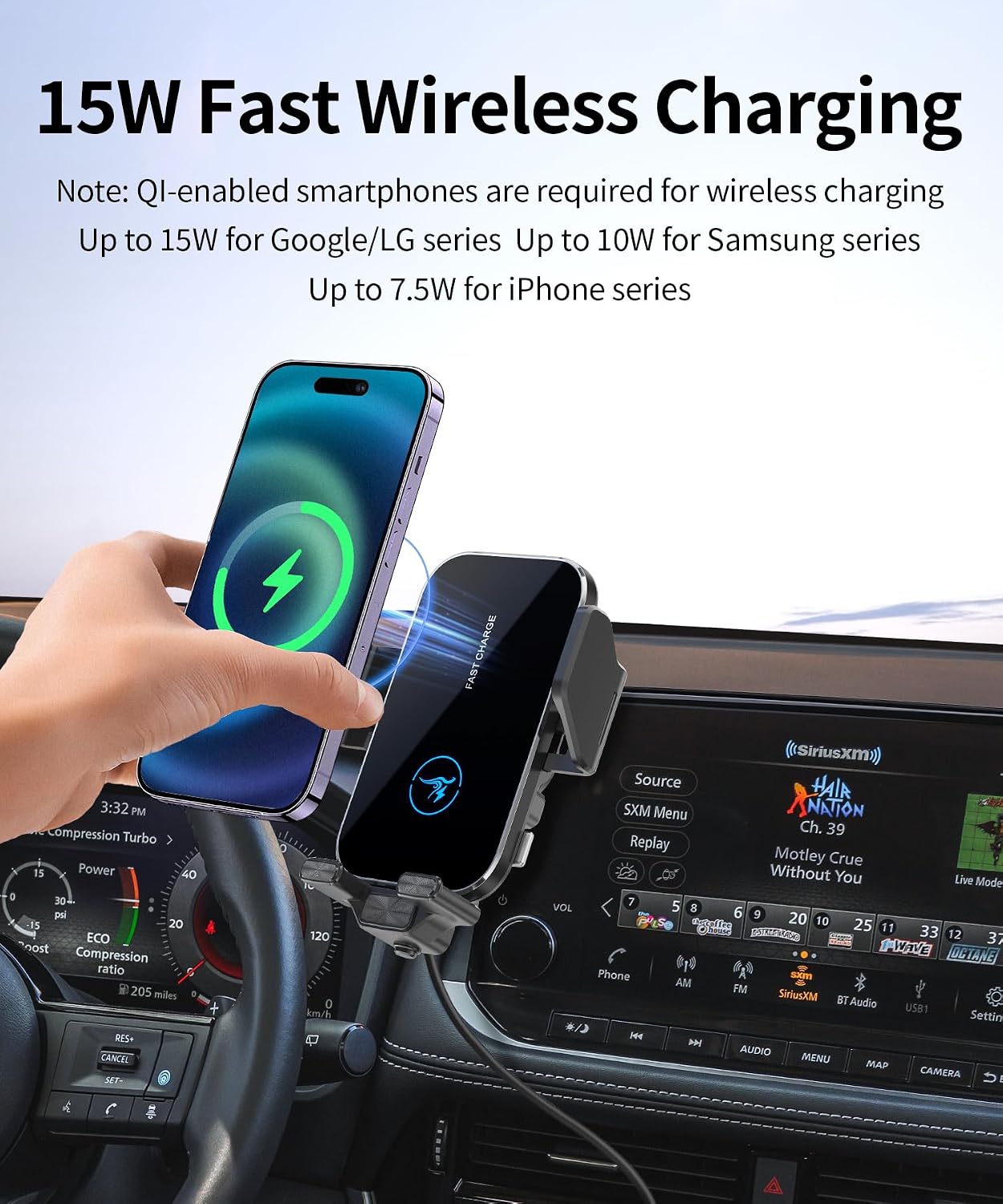 15W Wireless Fast Charger for 2021 2022 2023 Nissan Rogue Accessories 9 inch Screen Fixed Clip, Interior Decoration Mobile Phone Mount, 360° Rotation, Vehicle-Specific Custom Mount