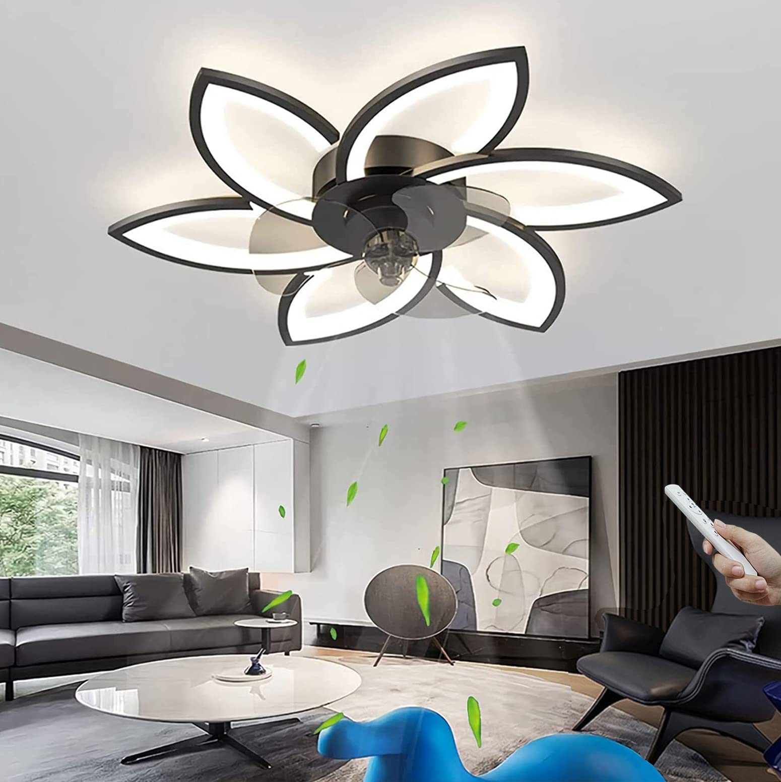 Lampy z wiatrakiem cichy Nowoczesny Wentylator led 6 płomieni lampa Sufitowa ściemniana z Pilotem Lampa Wentylator Jadalnia Sypialnia Wentylator do Salonu 78cm, 72W (czarny)