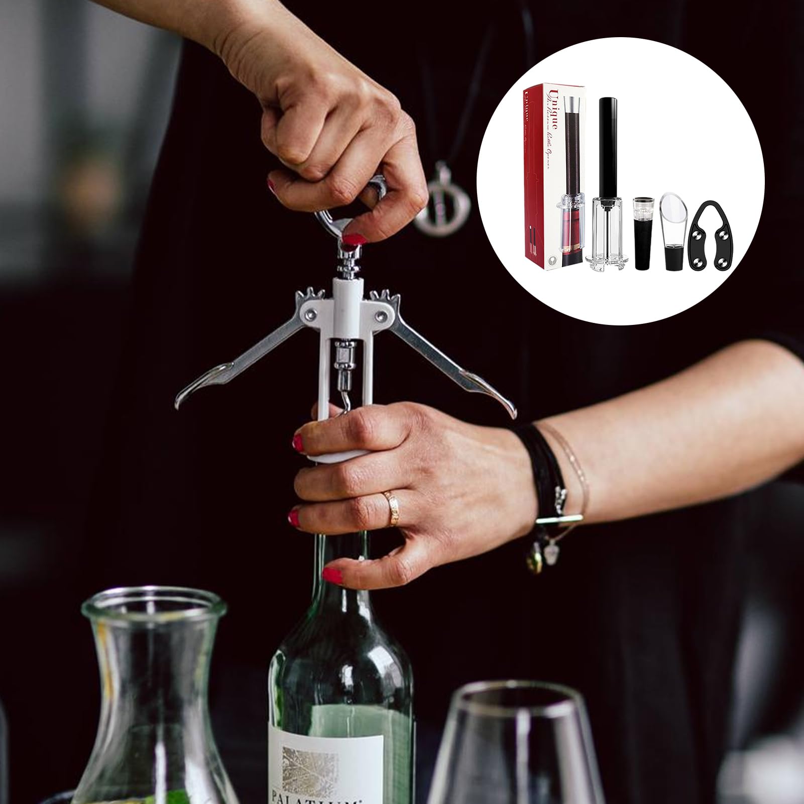 Kit Multifuncional de Abridor de Vinos - Abridor de Botellas con Bomba de Aire, Práctico y Portátil