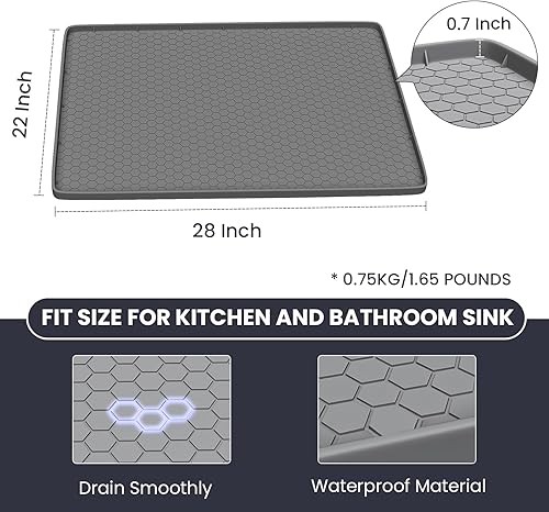 Miniatura 2 de OQSC Tapete para debajo del fregadero para cocina, impermeable, 28 x 22 pulgadas, forro para estante debajo del fregadero, tapete de silicona