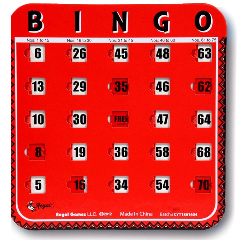 Regal Bingo Bulk Bingo Cards with Sliding Windows - Reusable Large Print Bingo Game Cards for Adults Large Group - 8 Pack, Red