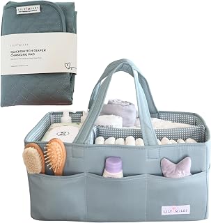 Lily Miles Easy-to-Clean Diaper Caddy Organizer with Matching Changing Pad - Willow Green