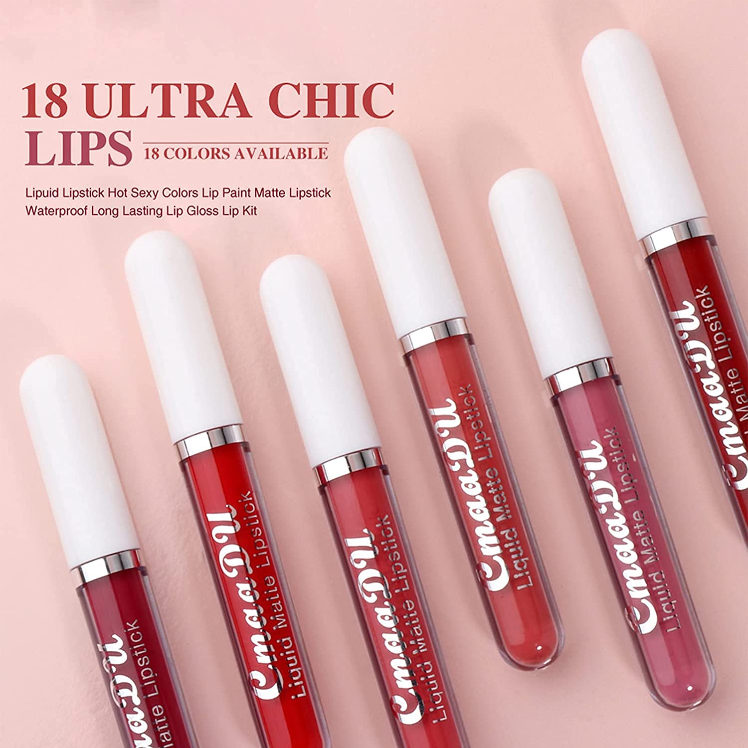 Juego de lápices labiales líquidos aterciopelados mate de 18 colores, larga duración, impermeable, antiadherente, juego de brillo de labios líquido, kit de brillo labial de terciopelo de 4