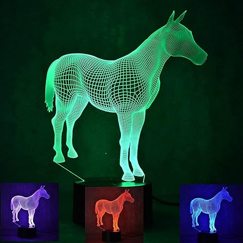 Lámpara de noche 3D para caballo con 7 colores cambiantes, ideal como regalo de Navidad con base de plástico ABS y cable USB