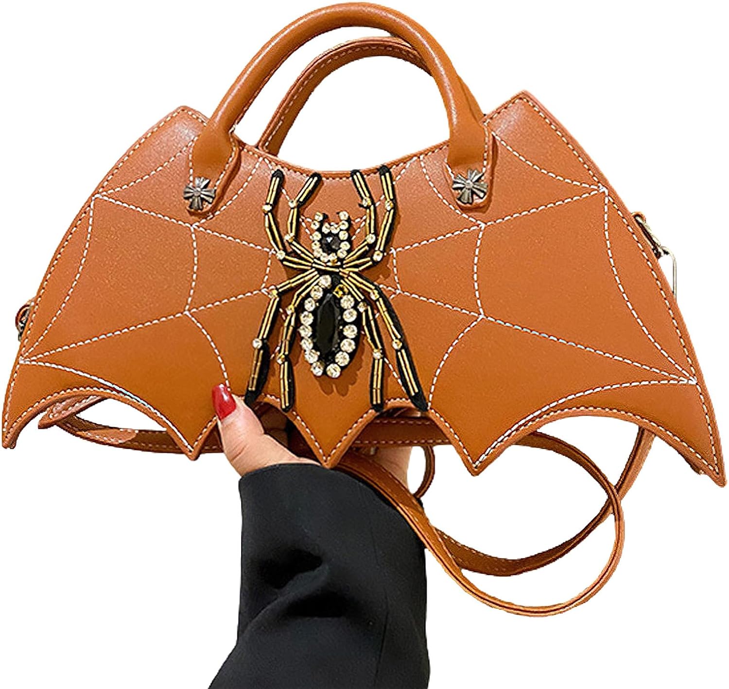 Women Spider Web Purse Novelty Bat Wing Shoulder Bag Unique Halloween Crossbody Bag PU Leather Horror Goth Handbag