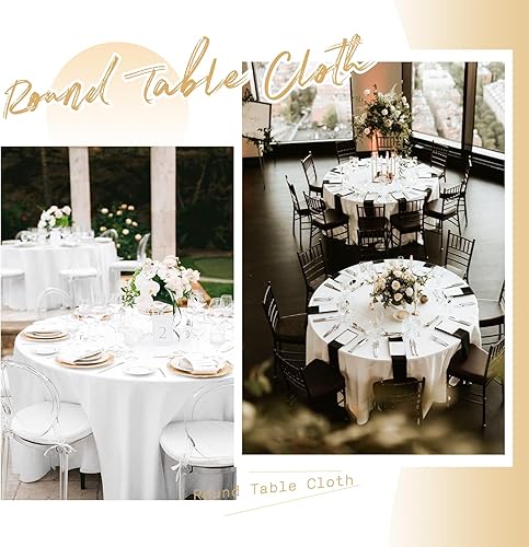 Miniatura 6 de Paquete de 6 manteles redondos blancos de poliéster de 90 pulgadas para mesas redondas, resistentes a las manchas y a las arrugas, lavables, para