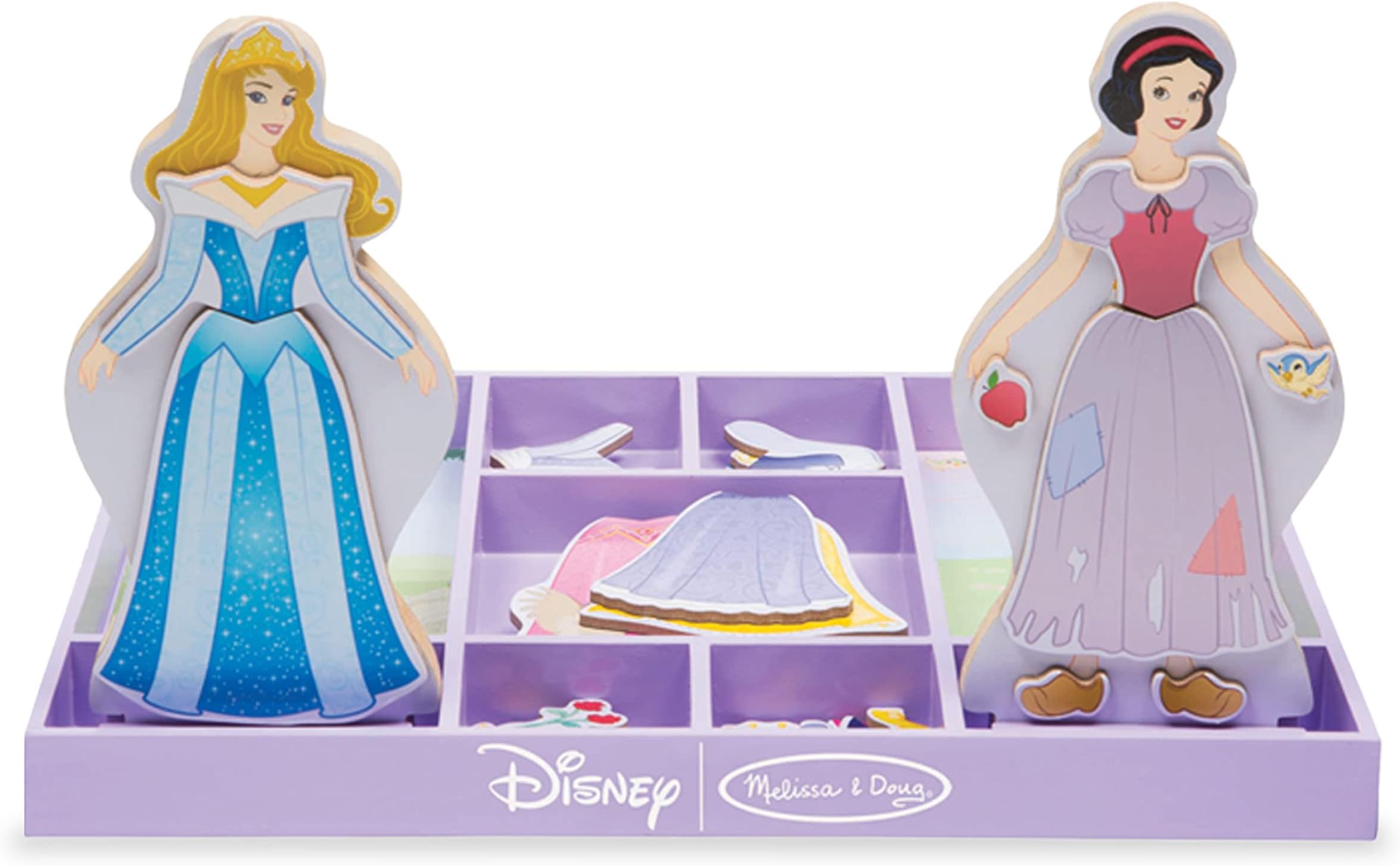 Disney Sleeping Beauty and Snow White Magnetic Dress-Up Wooden Doll Pretend Play Set (40+ pcs)