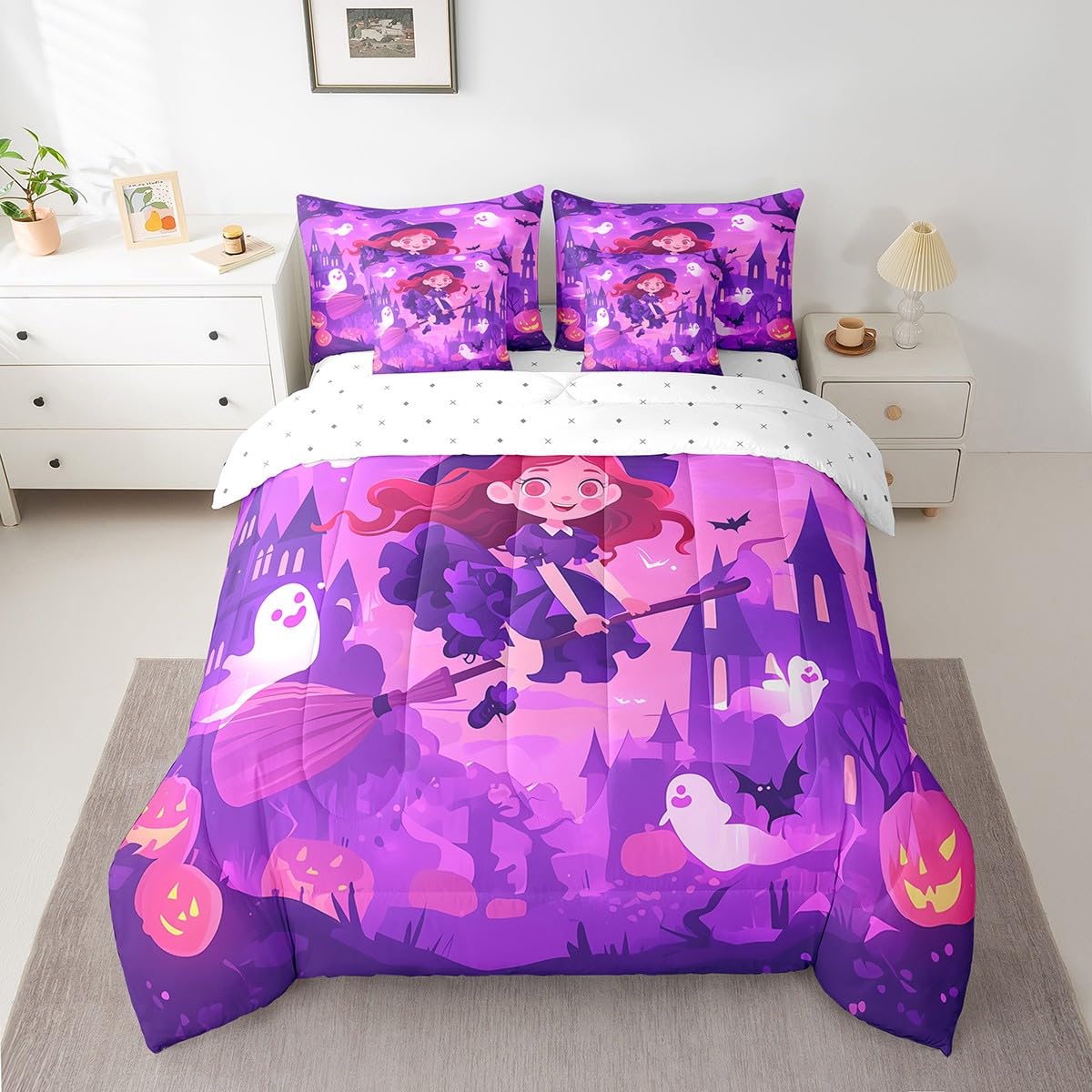 Parure de lit couette et draps Halloween pour grand lit ensemble complet 7 pièces