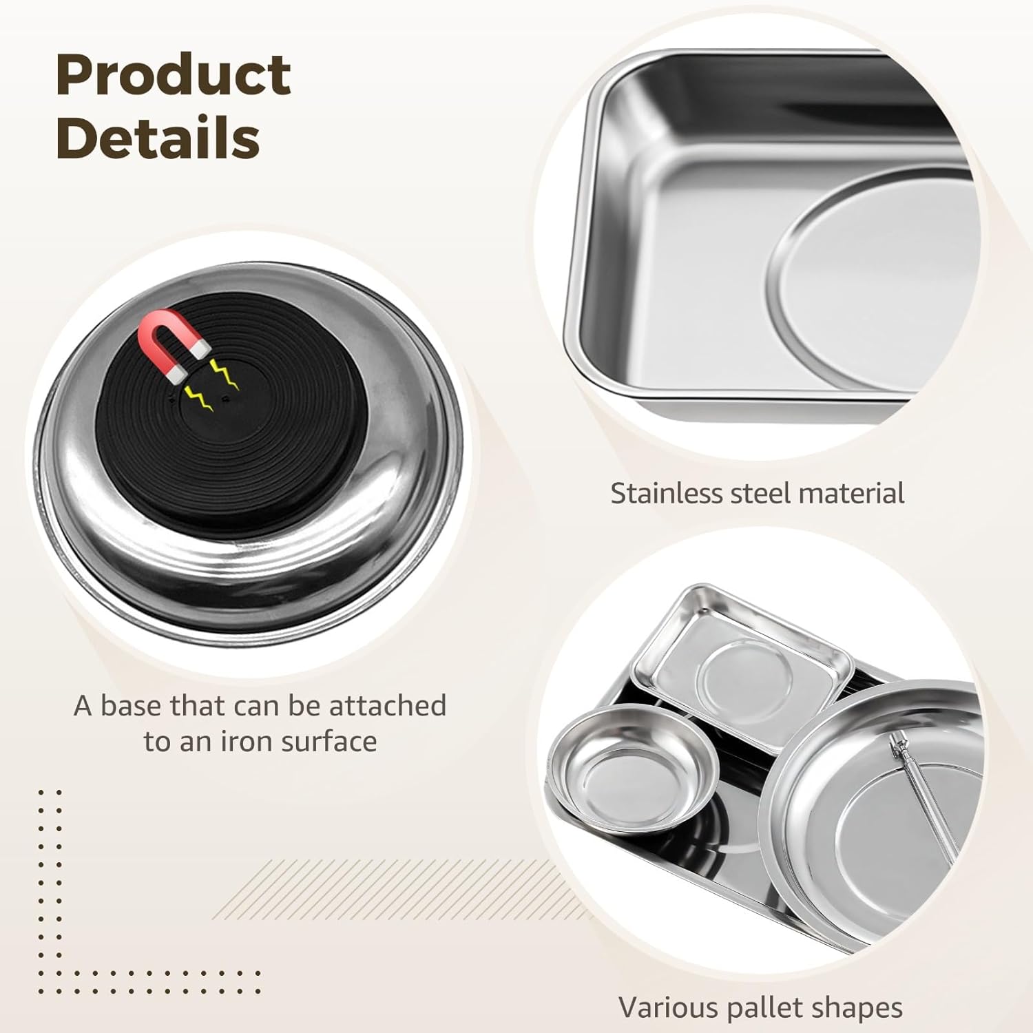 5 Pcs Tool Holder with Strong Base, Stainless Steel Parts Tray, Telescopic Tool for Auto Repair, Workshop Use