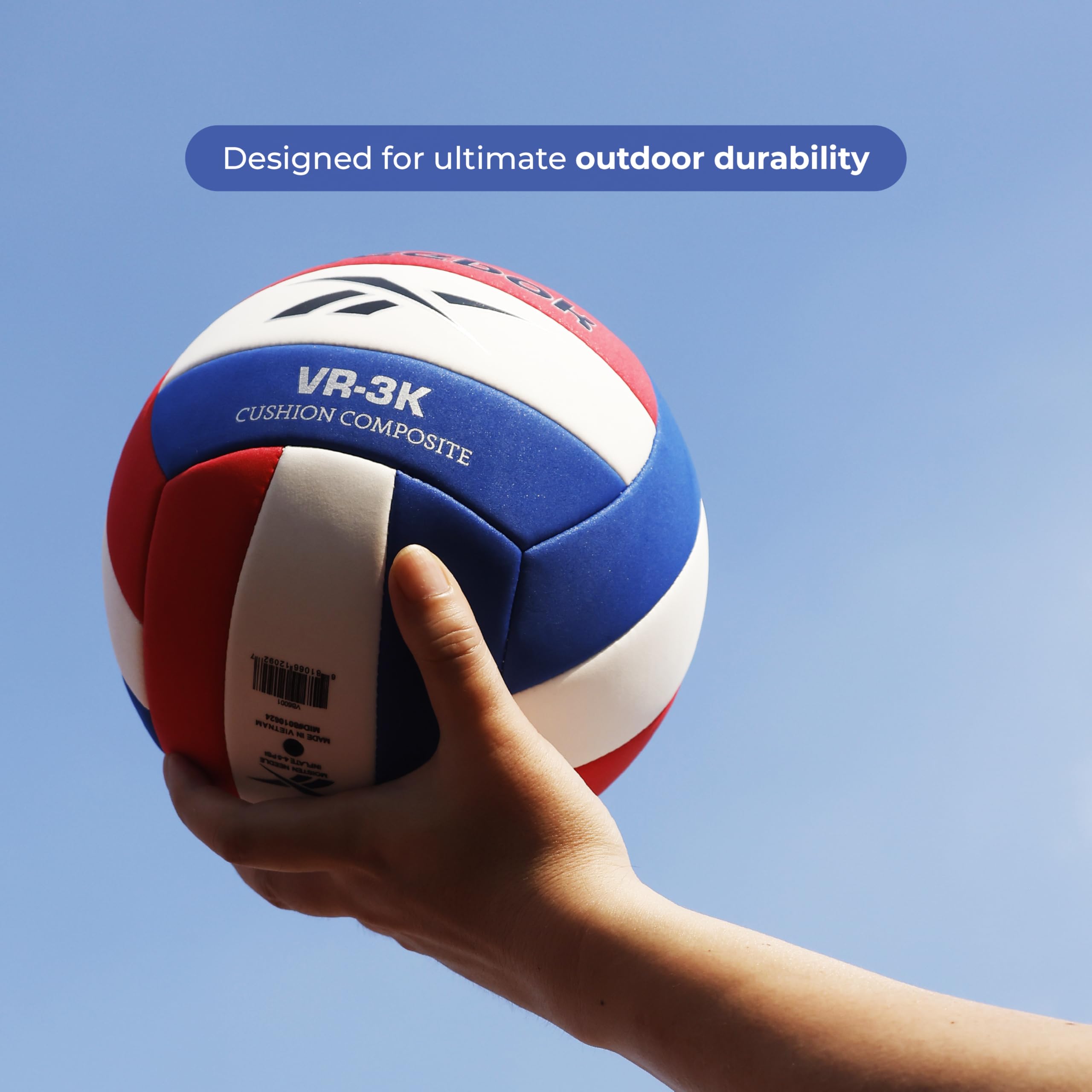 Reebok Ballon de Volleyball récréatif, Taille Officielle, Balle Composite performante, Toucher Ultra Doux, Pompe et Aiguille Inclus, série VR-3K