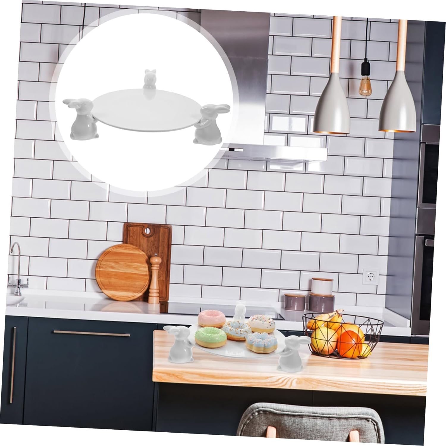 1set Easter Bunny Ceramic Cake Stand with Decor Food-grade Dessert Plate for Party Afternoon Tea Tableware for Spring Celebrations and Festive Gatherings