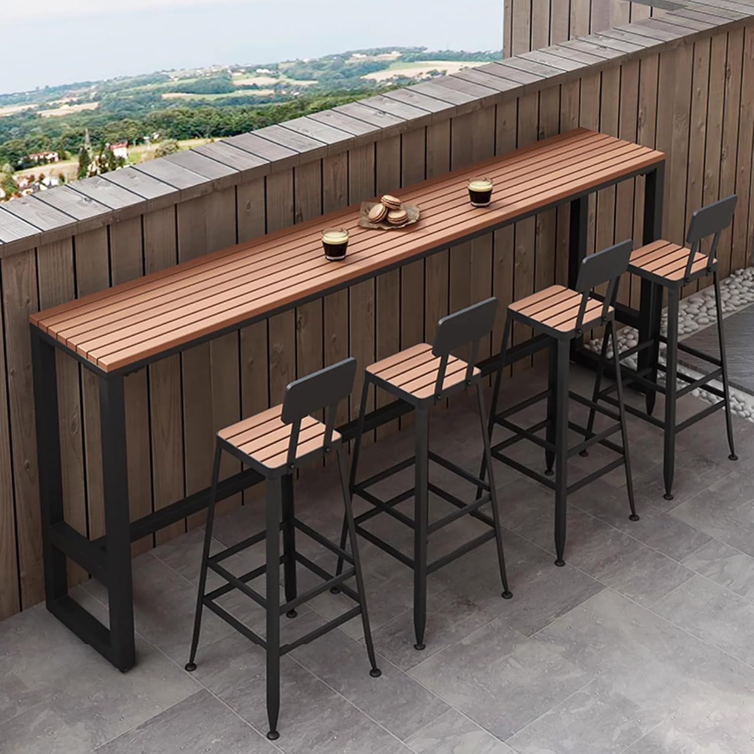 Amazon.com: Modern Balcony Railing Table,Wood Trestle Table Long Bar ...