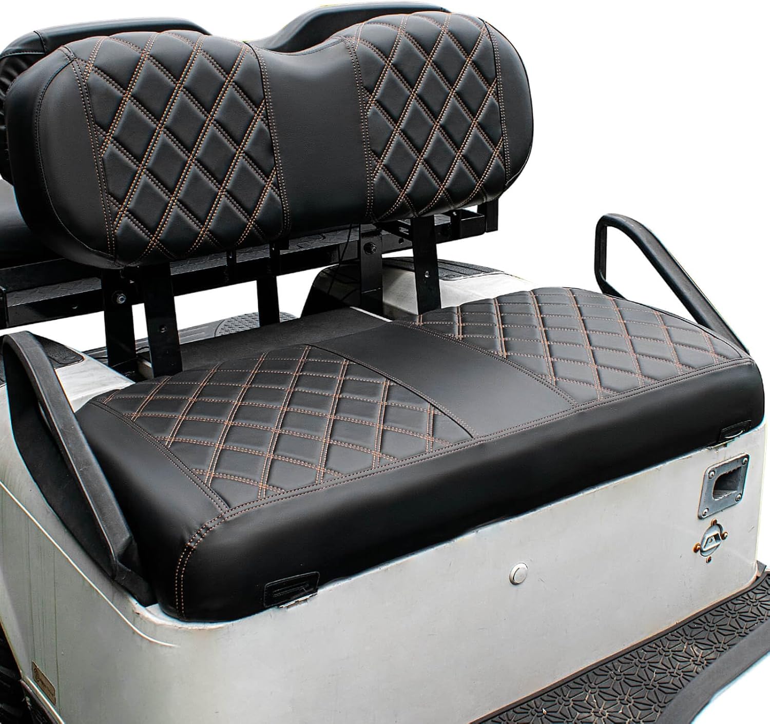 NOKINS Golf Cart Diamond Seat Covers Kit, Fit EZGO Freedom TXT T48 2014+ OEM Standard Front Seat Cushion, Golf Cart Vinyl Seat Cover, No Nails Required (Black and Brown Stitching)