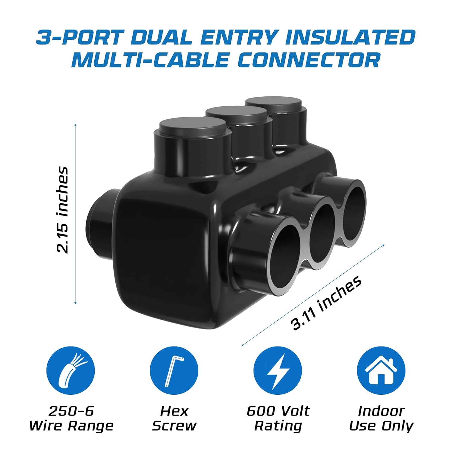 OHLECTRIC Insulated Wire Connector 3 Port Dual Side Entry for 250-6 Wire Range Lugs with 5/16 Hex Screw, Pre-Filled with Oxide Inhibitor - Wire Connectors, Electrical Connectors, Wire Tap