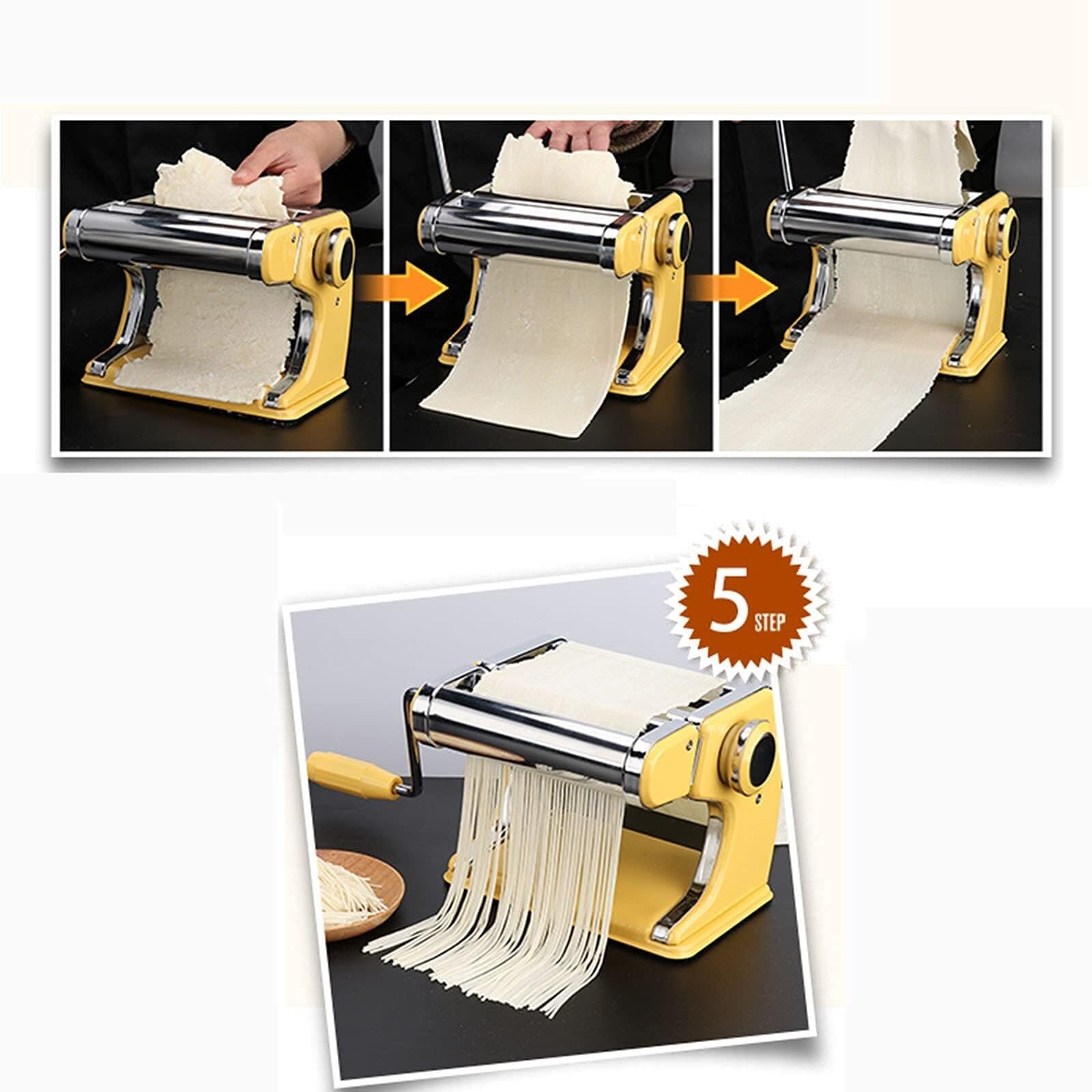 Stainless Steel Pasta Maker Machine, Dough Cutter with Hand Crank & Clamp, Noodle for Homemade Spaghetti Fettuccini(Khaki)