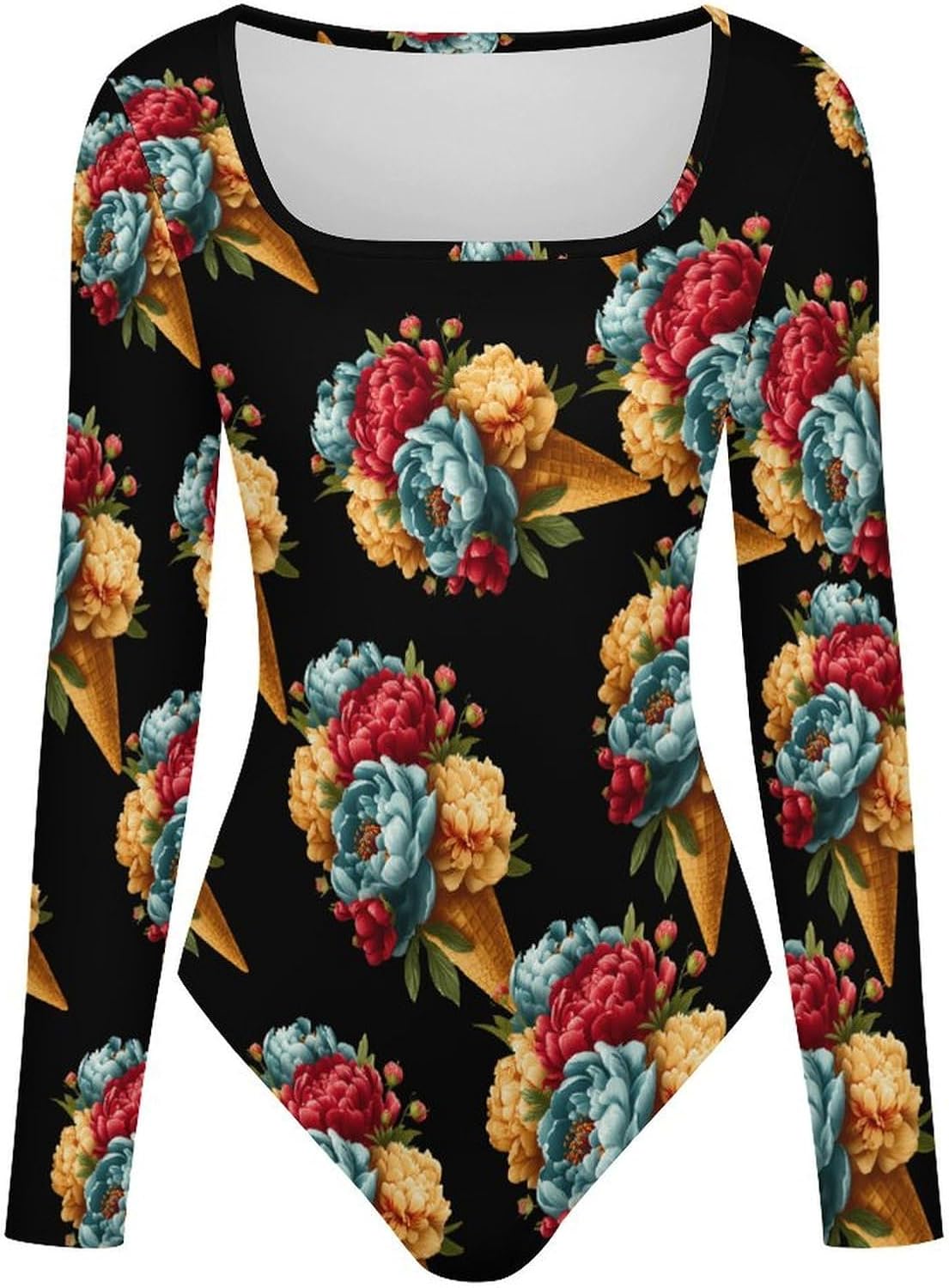Ice Cream Flower Women's Bodysuits Long Sleeve Top 5XL