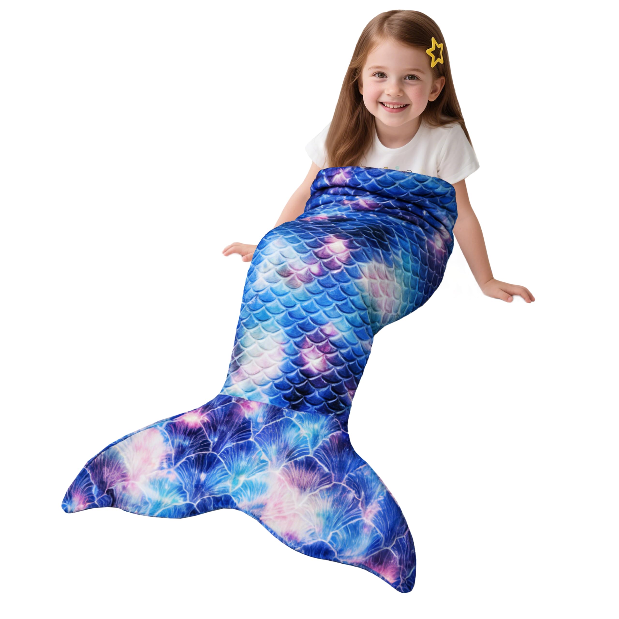 Catalonia Classy Mermaid Tail Blanket for Girls, Soft Plush Flannel Mermaid Sleeping Bag for Kids Fish Scale Pattern Lightweight Wearable Mermaid Snuggle Throw Birthday Gift MM216 — image 1
