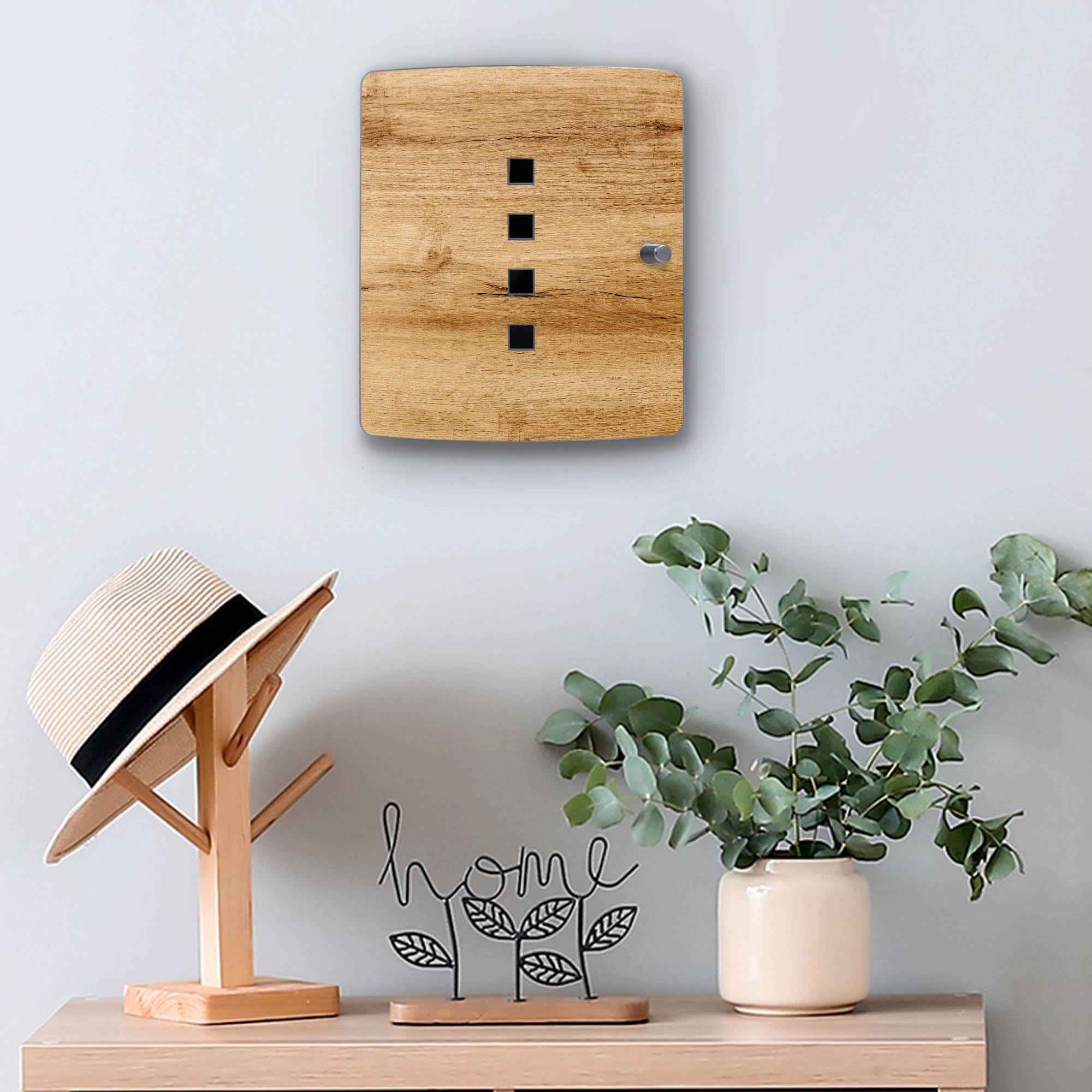 banjado Design Schlüsselkasten aus Edelstahl für 10 Schlüssel - Schlüsselschrank zur Schlüssel Aufbewahrung 24 x 21,5 x 7cm groß mit praktischem Magnetverschluss - Motiv Holzfurnier