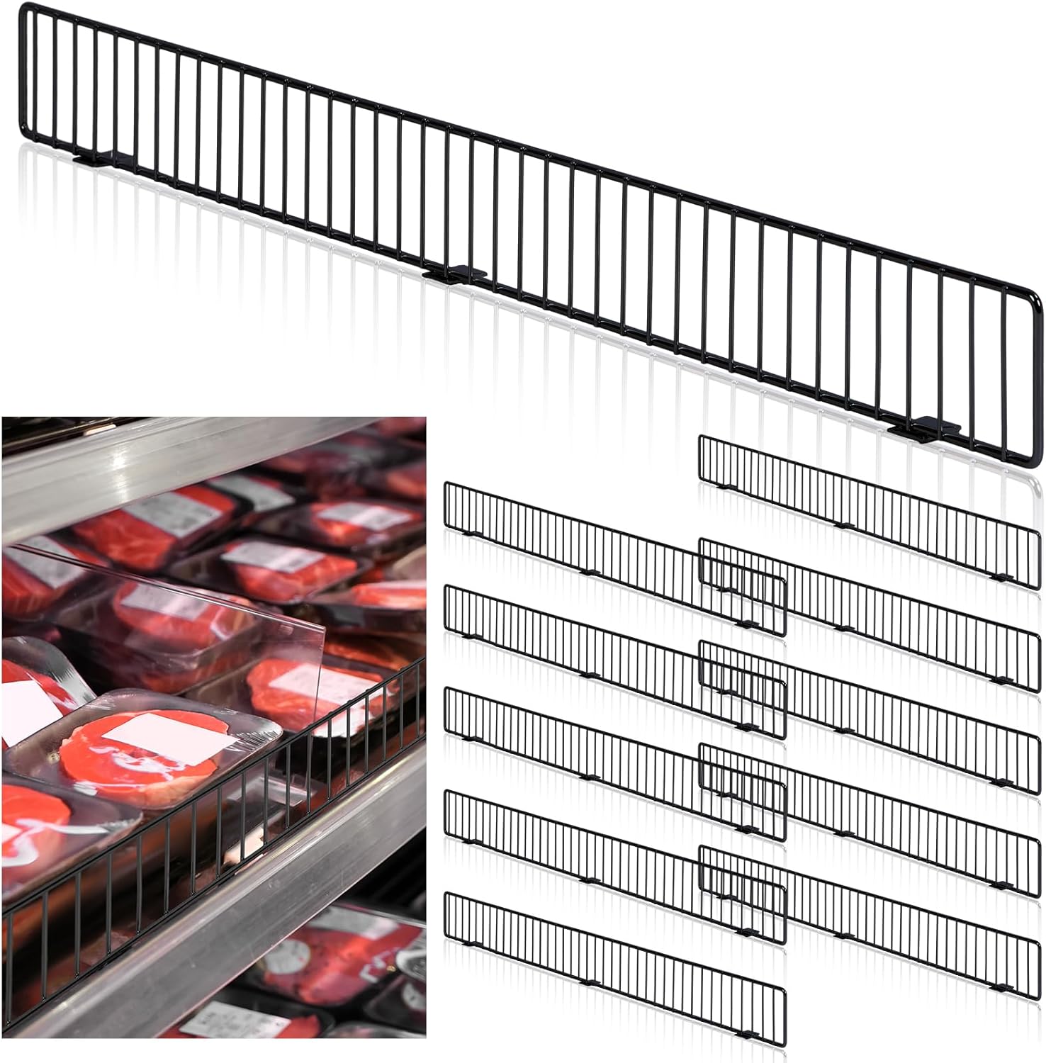 Yaocom 10 Pcs Retail Gondola Shelf Front Wire Fence Guard Rail 36" x 3" Sturdy Metal Supermarket Guardrail Black Commodity Organization Baffle Display Enhancer for Retail Stores Fruit Fresh Food
