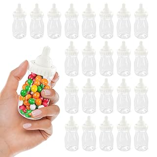 24 Pcs Small Bottles for Mom to Be Party – Clear Fillable Milk-Shaped Containers for Candy, Figurines, Coins, Trinkets – Durable Plastic Decoration for Shower Party Сelebration, Events, Fun Activities