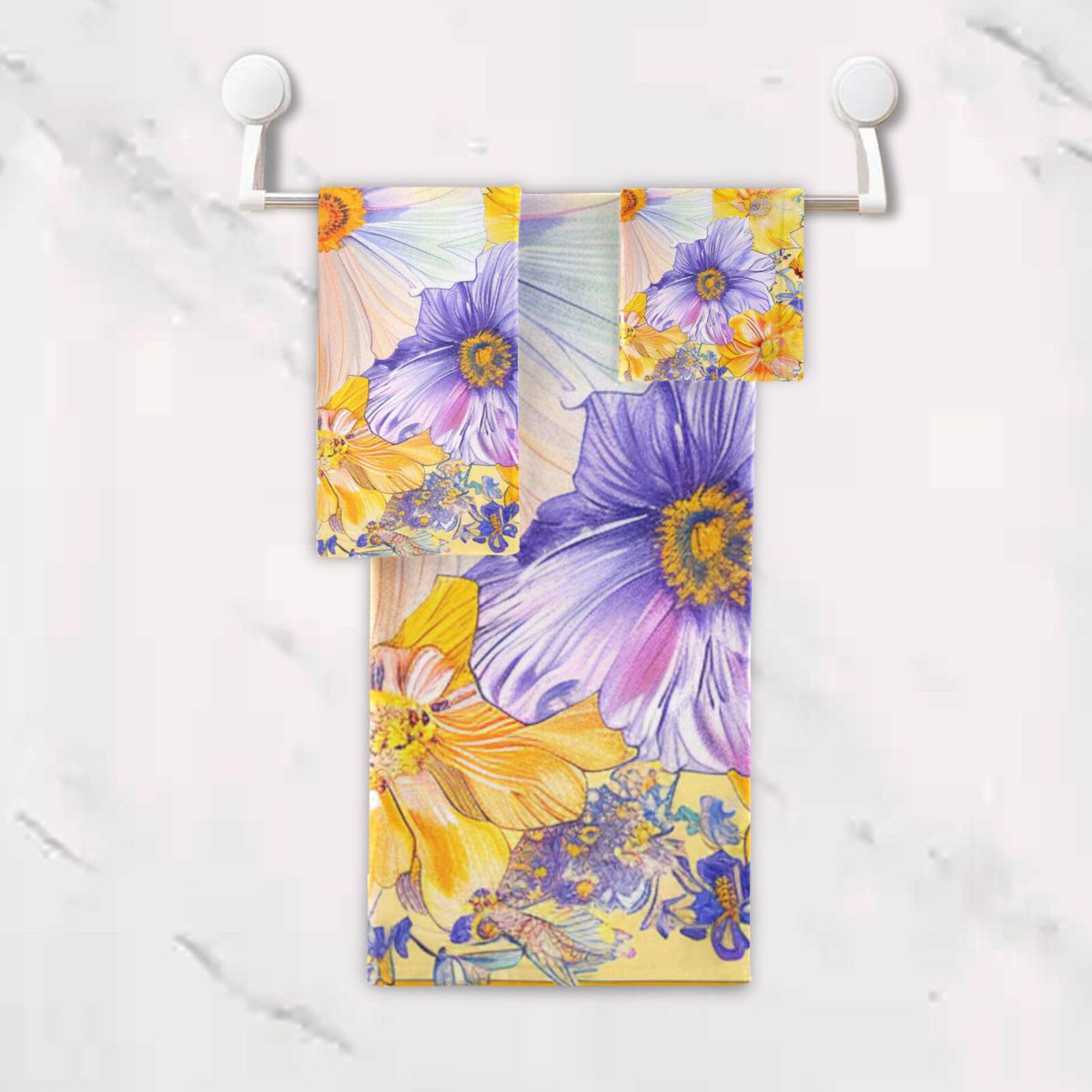 Set di 3 asciugamani morbidi per il viso in stile bohémien, con fiori e fiori gialli luminosi, 1 asciugamano da bagno, 1 asciugamano da bagno, 1 asciugamano, 1 asciugamano, per casa, cucina e famiglia