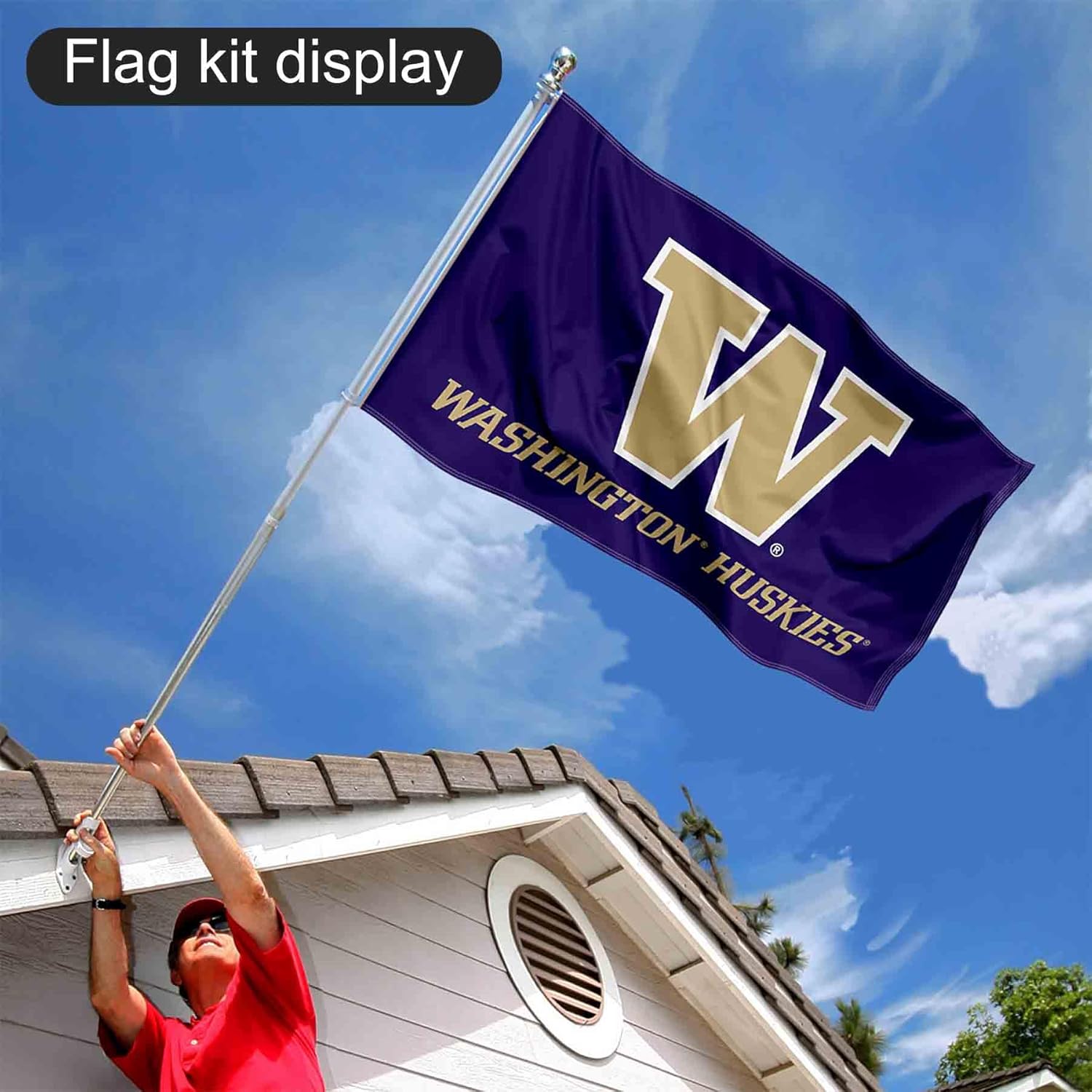Washington UW Huskies Flag with Pole and Bracket Holder University Set - Image 6