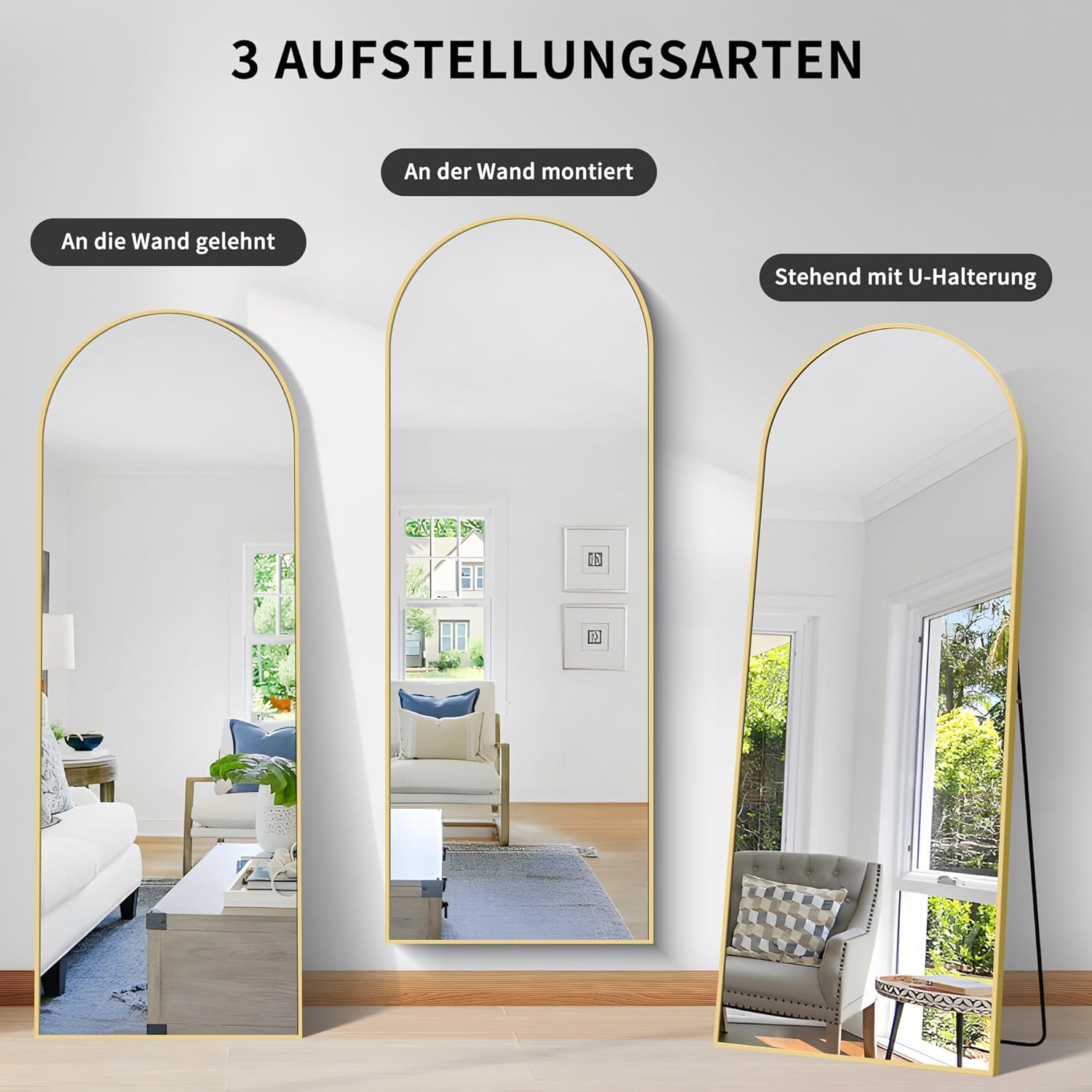 KOCUUY Arched Full Length Mirror, 64" x 21" Full Body Mirror Floor Length Mirror, Gold Standing Mirror Full Length, Arched Floor Mirror Living Room, Wall Mirror Hanging Standing Bedroom Metal Frame Gold 64L x 21W inches