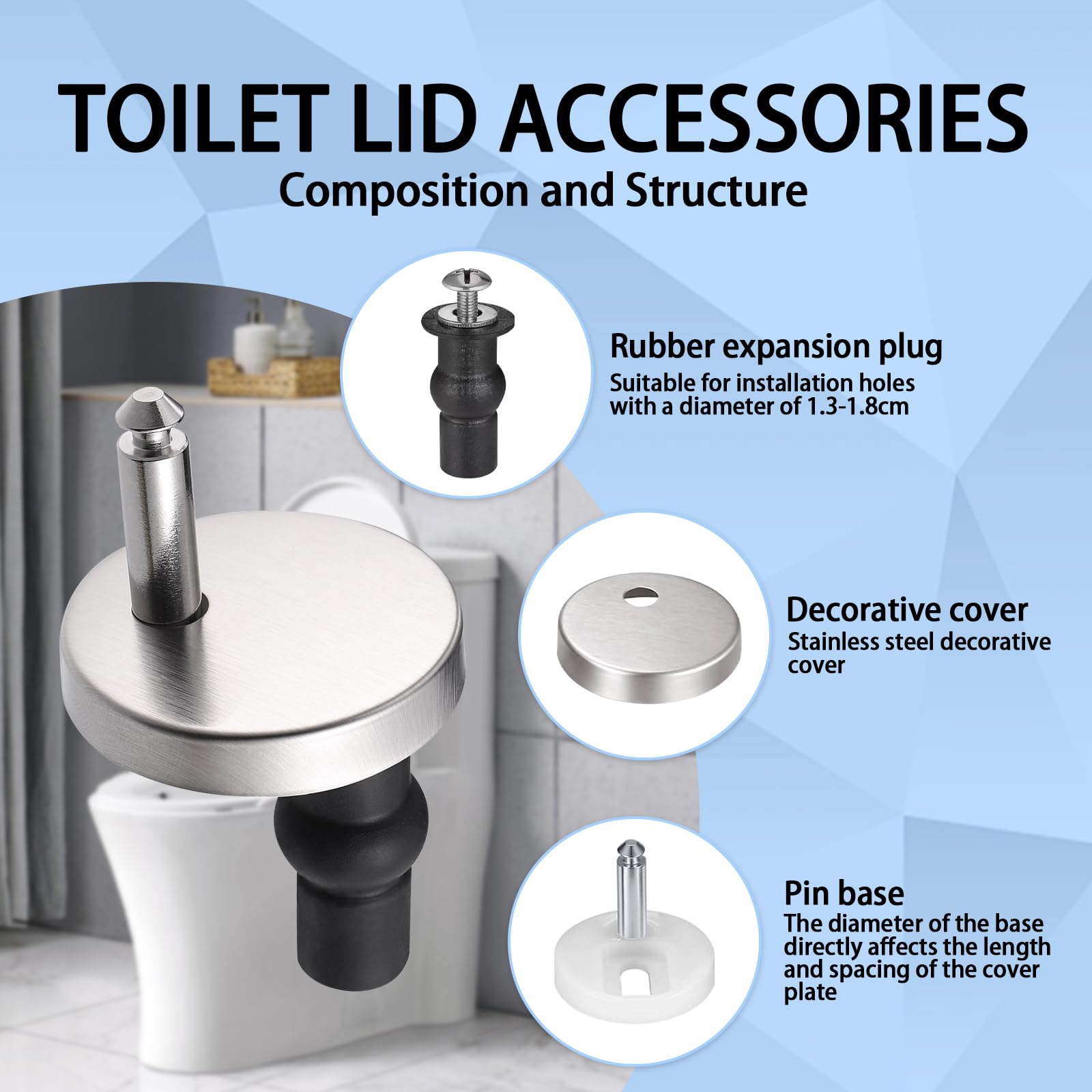 Kit Fissaggio Sedile WC Con Viti In Acciaio Inox E Tappi In Gomma, 4 Pezzi, Universale - 4