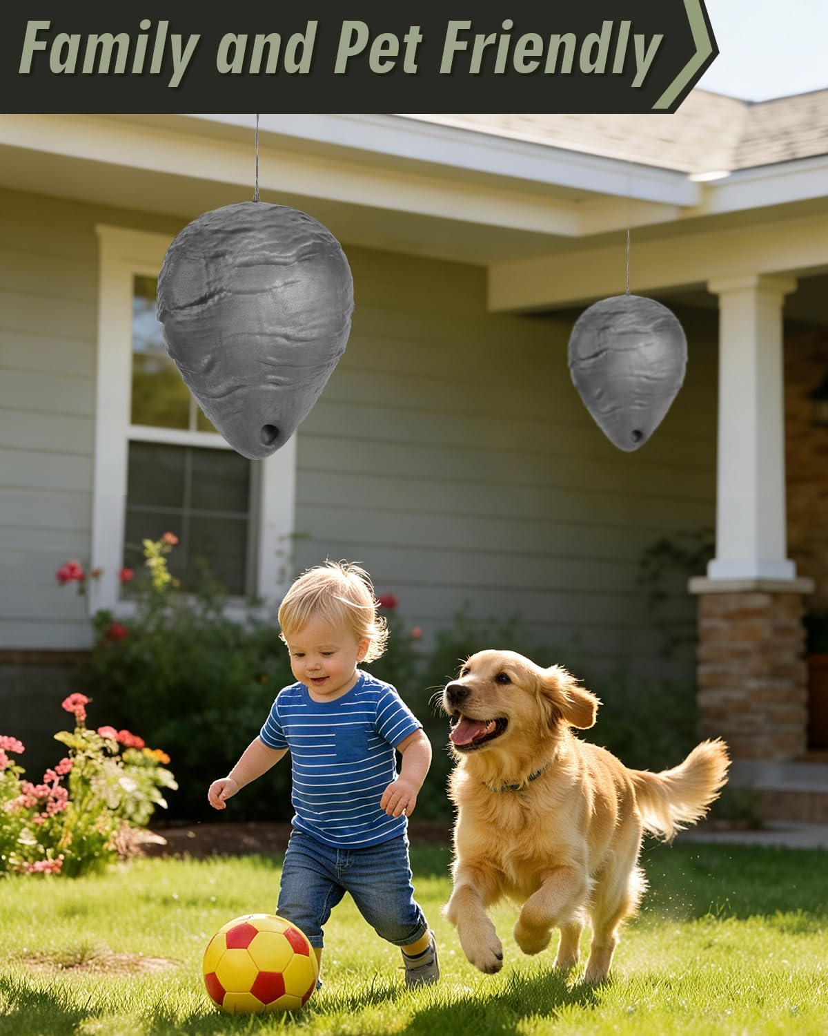 KALKAL [2026 Upgraded] 2 Pcs Polyurethane Wasp Nest Decoy，More Realistic Waterproof Outdoor Hanging Fake Wasp Nest for Patio Garden Yard Eaves Home Tear-Resistant